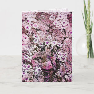 BIRD NEST , BAUM MIT WEISS ROTEN PINKSPRINGBLUMEN FEIERTAGSKARTE