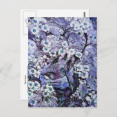 BIRD NEST , BAUM MIT WEISSEN BLUE SPRING BLUMEN POSTKARTE (Vorne/Hinten)