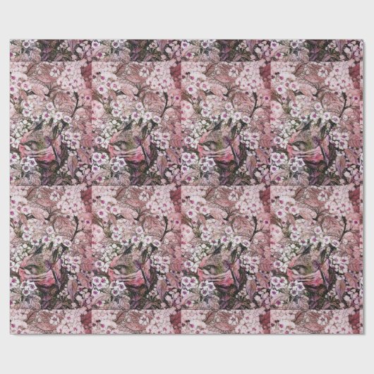 BIRD NEST , BAUM MIT WEISSEN PINKSPRINGBLUMEN GESCHENKPAPIER (Flach)