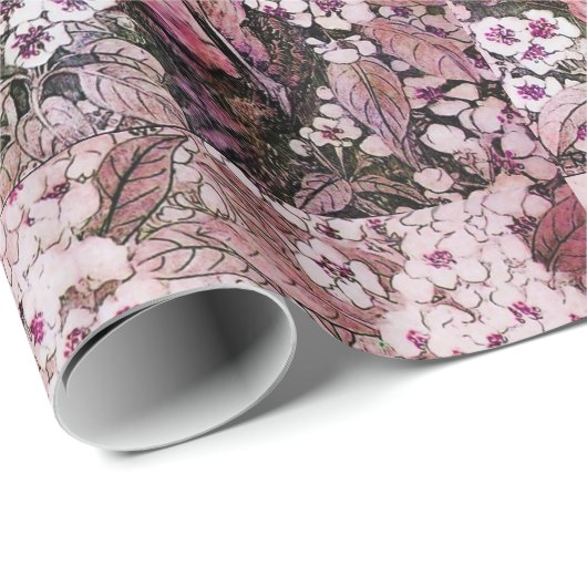 BIRD NEST , BAUM MIT WEISSEN PINKSPRINGBLUMEN GESCHENKPAPIER (Rolleneckpunkt)