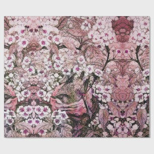 BIRD NEST , BAUM MIT WEISSEN PINKSPRINGBLUMEN GESCHENKPAPIER