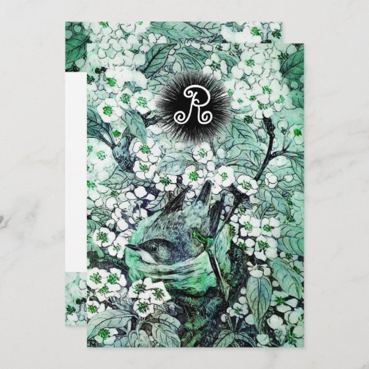 BIRD NEST, BAUM, WEISSE BLUE SPRING BLUMEN MONOGRA ANKÜNDIGUNG (Vorne/Hinten)