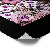 BIRD NEST, BAUPINK WEISS FRÜHSTÜCK BLUMEN schwarz Poster (Ecke)