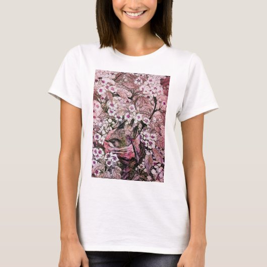 BIRD NEST, BAUPINK, WEISSE BLUMEN MIT BLUMEN T-Shirt (Vorderseite)