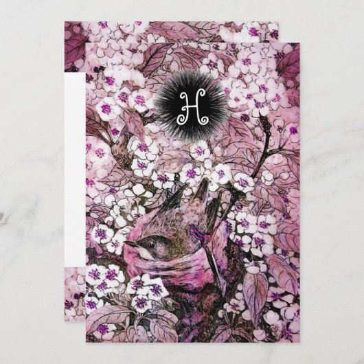 BIRD NEST, BAUWEISSER PINK SPRING BLUMEN MONOGRAM ANKÜNDIGUNG (Vorne/Hinten)