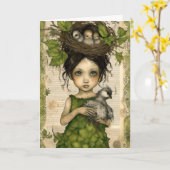 Bird Nest Doll Collage Happy Birthday Karte (Gelbe Blume)
