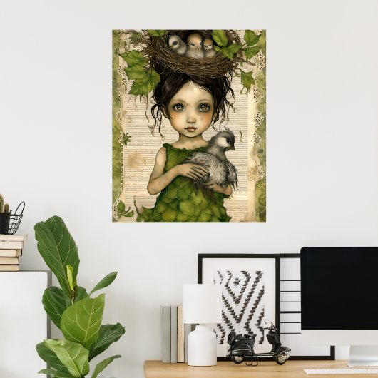 Bird Nest Doll Collage Poster (Heimbüro)