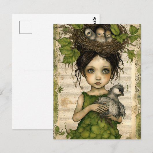 Bird Nest Doll Collage Postkarte (Vorne/Hinten)