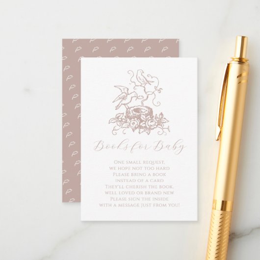 Bird Nest Dusty Rose Rosa Babyduschkarte Begleitkarte (Vorderseite/Rückseite Beispiel)