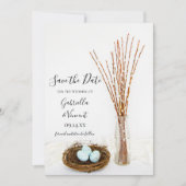 Bird Nest Eggs Pussy Willows Wedding Save the Date (Vorderseite)