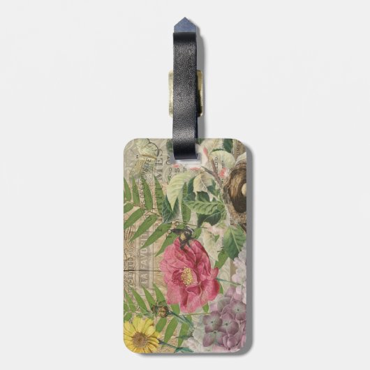 Bird Nest Floral Garden Blume Butterfly Art Gepäckanhänger (Rückseite vertikal)