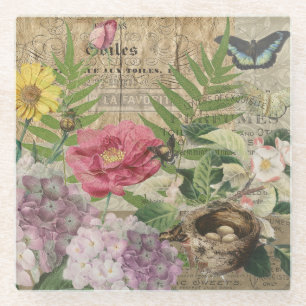 Bird Nest Floral Garden Blume Butterfly Art Glasuntersetzer