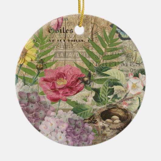 Bird Nest Floral Garden Blume Butterfly Art Keramik Ornament (Vorne)