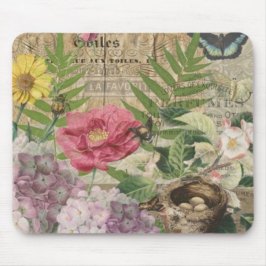 Bird Nest Floral Garden Blume Butterfly Art Mousepad (Vorne)