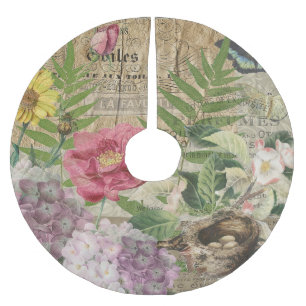 Bird Nest Floral Garden Blume Butterfly Art Polyester Weihnachtsbaumdecke