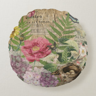 Bird Nest Floral Garden Blume Butterfly Art Rundes Kissen