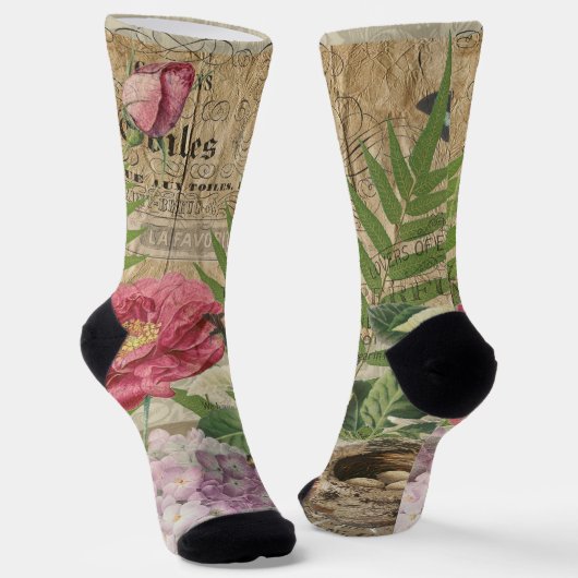 Bird Nest Floral Garden Blume Butterfly Art Socken (Gewinkelt)
