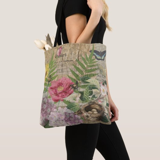Bird Nest Floral Garden Blume Butterfly Art Tasche (Von Nahem)