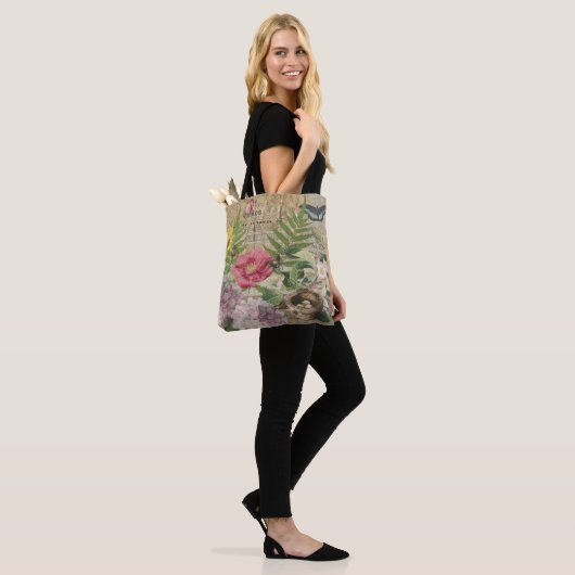 Bird Nest Floral Garden Blume Butterfly Art Tasche (Am Model)