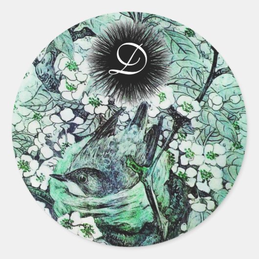 BIRD NEST Monogramm, weiß grün Runder Aufkleber (Vorderseite)