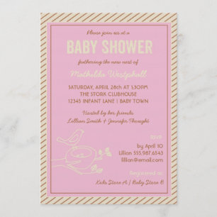 Bird Nest Pink Baby Dusche Einladung