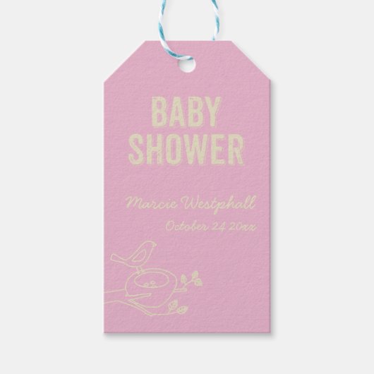 Bird Nest Pink Baby Dusche Geschenkanhänger (Vorderseite)