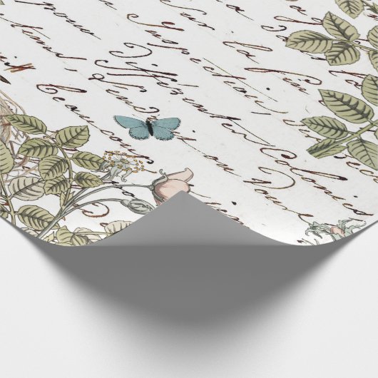 Bird Nest Pink Rose Butterfly Gold-Script Geschenkpapier (Ecke)
