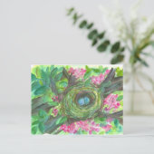Bird Nest Robin Eggs Pink Blume Tree Postkarte (Stehend Vorderseite)