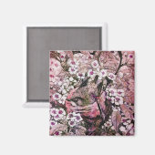 BIRD NEST, ROTE WEISSE PINKSPRINGBLUMEN MAGNET (Vorderseite/Rückseite)