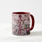 BIRD NEST, ROTE WEISSE PINKSPRINGBLUMEN TASSE (VorderseiteRechts)