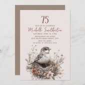 Bird Nest Terracotta Pink 75. Geburtstag Einladung (Vorne/Hinten)