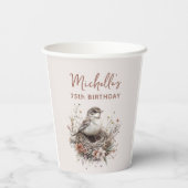 Bird Nest Terracotta Pink 75. Geburtstag Pappbecher (Rückseite)