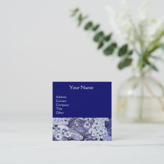 BIRD NEST- UND SPRINGBLUMEN Monogramm Blau weiß Quadratische Visitenkarte (Stehend Vorderseite)