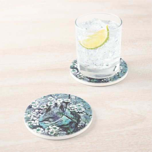 BIRD NEST, weiß, blau, aquamarin Getränkeuntersetzer (Seite)