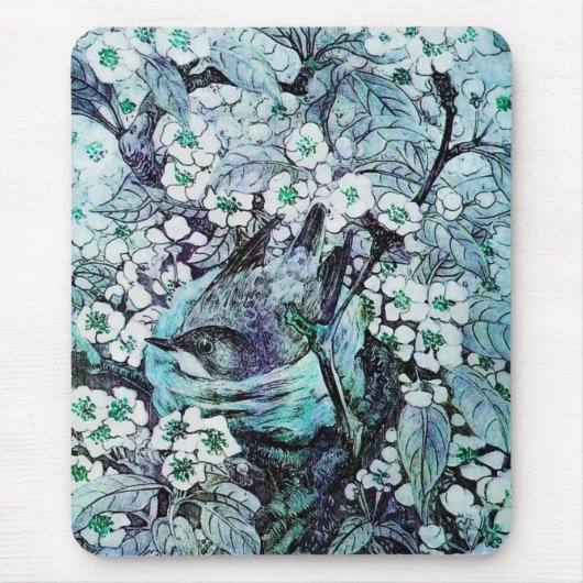 BIRD NEST, weiß blau Mousepad (Vorne)
