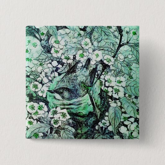 BIRD NEST, weiß grün Button (Vorderseite)