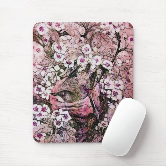 BIRD NEST, weiß rosa Mousepad (Mit Mouse)