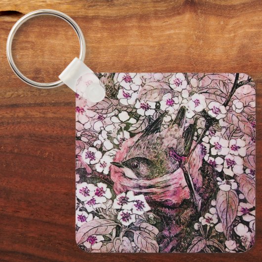 BIRD NEST, weiß rosa Schlüsselanhänger (Vorderseite)