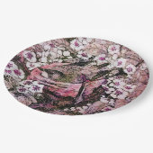 BIRD NESTAMONG SPRING FLOWERS Pink White Pappteller (Schrägansicht)