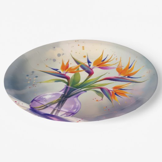 Bird of Paradise Blume Bouquet im Wasser Pappteller (Schrägansicht)