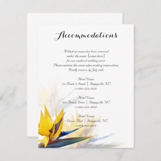 Bird of Paradise Blume Unterkunft Beilage Begleitkarte (Vorne/Hinten)