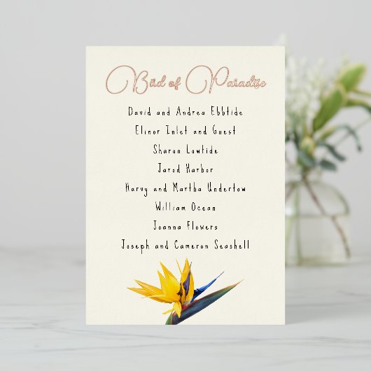 Bird of Paradise Guest List Foil Card Folieneinladung (Stehend vorne)