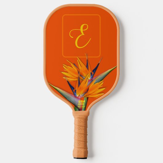 Bird of Paradise Monogram Initial Orange Pickleball Schläger (Rückseite)
