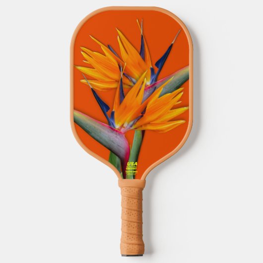 Bird of Paradise Monogram Initial Orange Pickleball Schläger (Vorderseite)