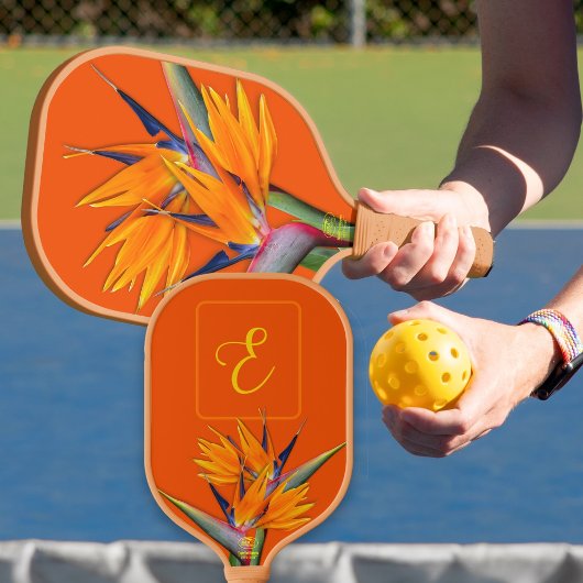 Bird of Paradise Monogram Initial Orange Pickleball Schläger