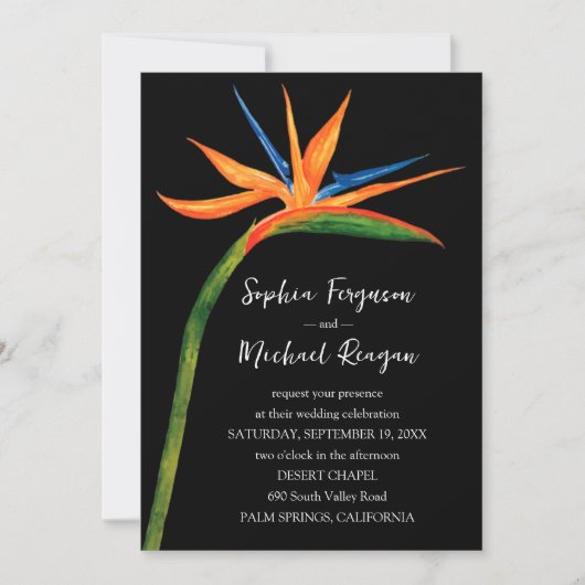 Bird of Paradise QR Code in einer Hochzeit Einladung (Vorderseite)