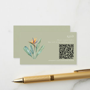 Bird of Paradise QR-Code Strandhochzeit RSVP Begleitkarte