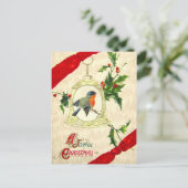 Bird on Bell with Holly Postkarte (Stehend Vorderseite)