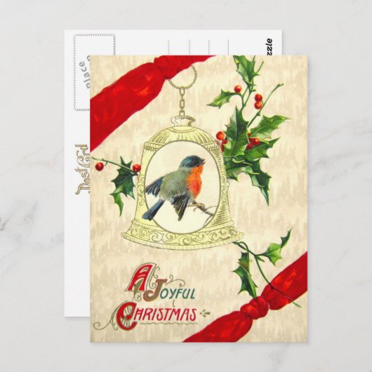 Bird on Bell with Holly Postkarte (Vorne/Hinten)