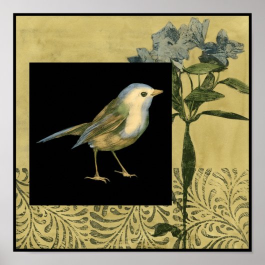Bird on Black and Vintage Background Poster (Vorne)